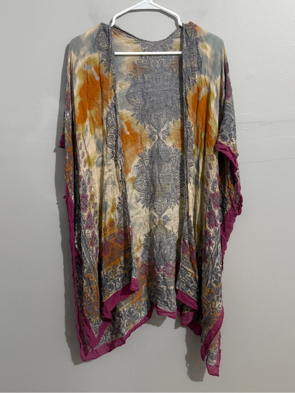 Ruggine Kimono Ruana One Size Boho Paisley Mandala Draped Cardigan Poncho
